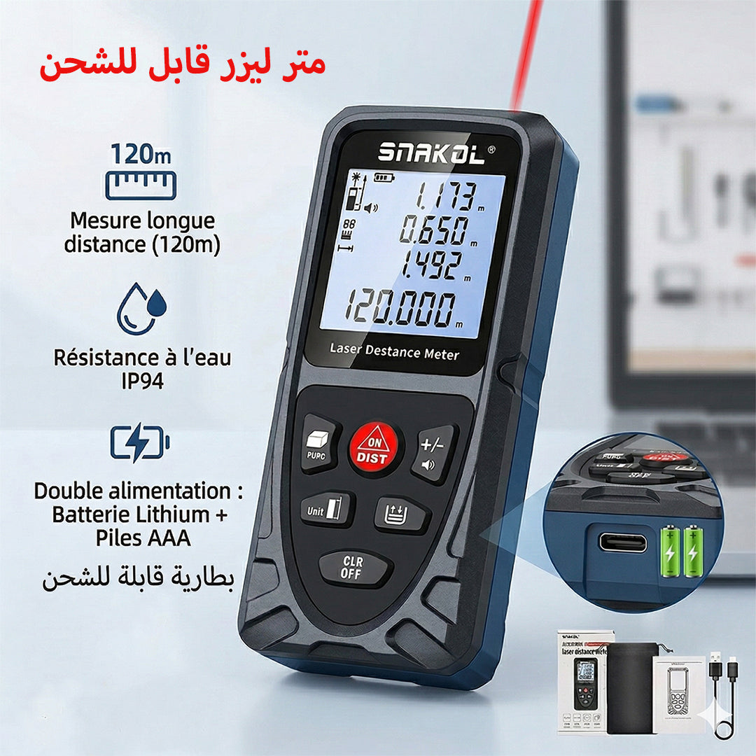 Télémètre laser Rechargeable numérique, ruban à mesurer, distance mètre ruban